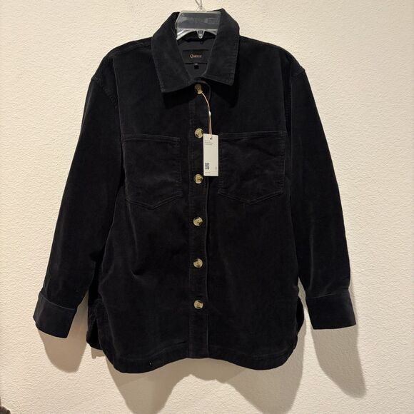 Quince Jackets & Blazers - NWT Quince Organic Stretch Corduroy Shirt Jacket Women Medium Black Shacket